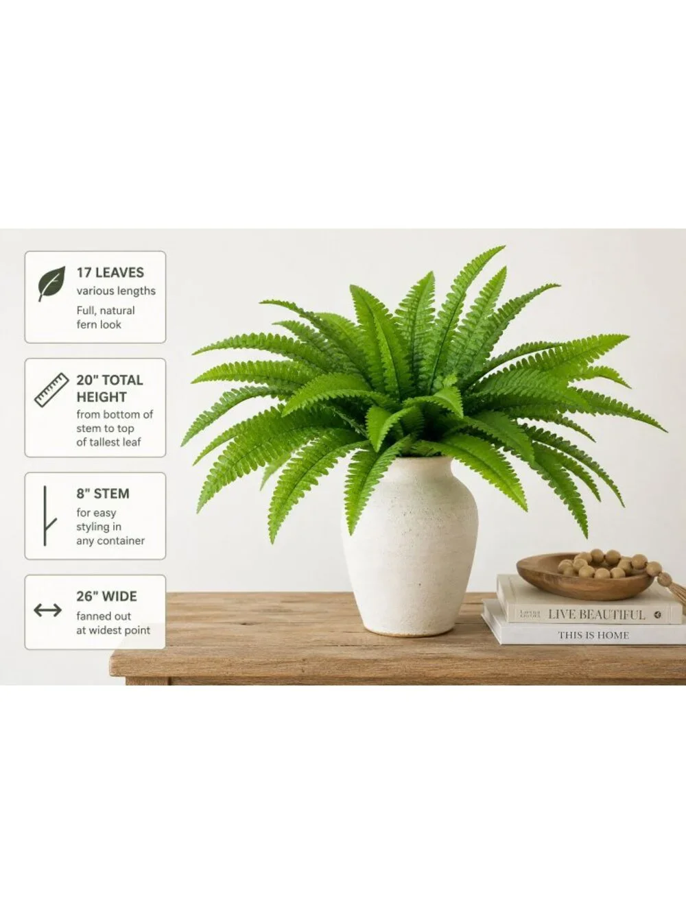 Artificial Boston Fern Bush 20 Inch Faux Fern Plant Hanging Basket Filler Plante